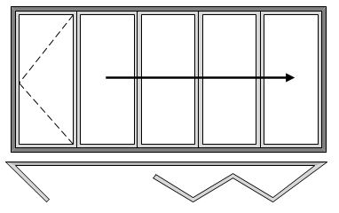 5 Pane Bi-folding Door Open Out Four Panes Slide Left to Right and a Master Door