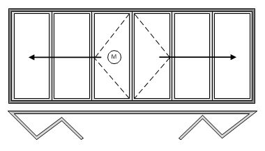 6 Pane Bi-folding Door Open Out Three Panes Slide Right to Left amd Three Panes Slide Left to Right