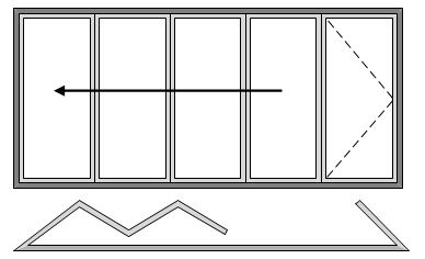 5 Pane Bifold Open In Four Slide Right to Left with Master Door