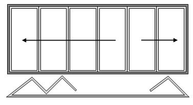 6 Pane Bifold Door Open In Four Panes Slide Right to Left and Two Slide Left to Right